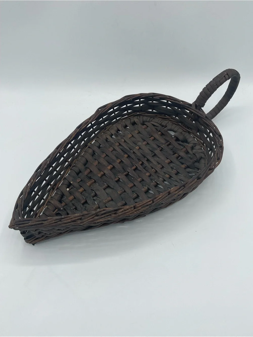 Vintage Handwoven Brown Oval Serving Tray Basket with Side Handle Signed Madeira